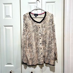 Lands’ End Leopard Print 100% Supima Cotton Cardigan 2X